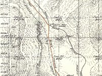Halfway House- close  Closer view of 1914 Land Office map showing [in orange] the private toll road for autos going up to Seven Troughs, showing Halfway House left of center